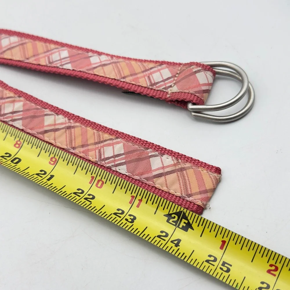 L.L. Bean D-Ring Belt Pink Orange Plaid Webbing Modern L-XL 266484 Adjustable